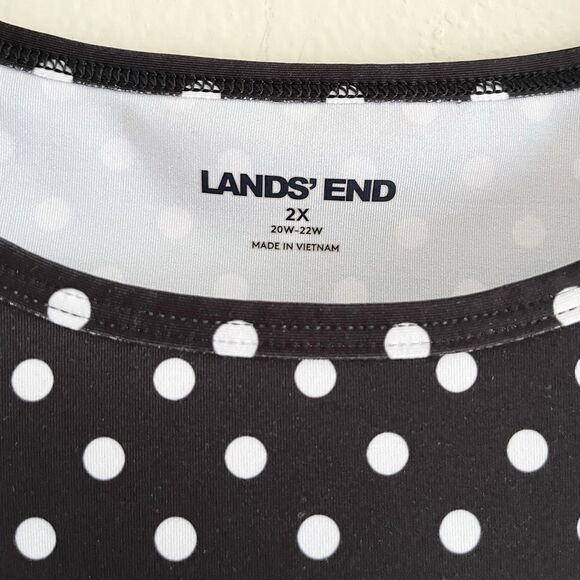 Lands End Polka Dots Knit Top Size 2X Womans White Short Sleeves Tie Knot - Picture 7 of 8